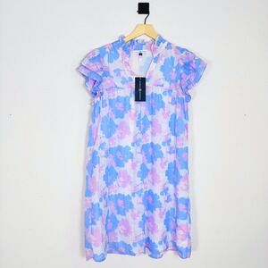 Michelle McDowell Floral Ruffle Neck V-Neck Dress Women's Size Small Feminine